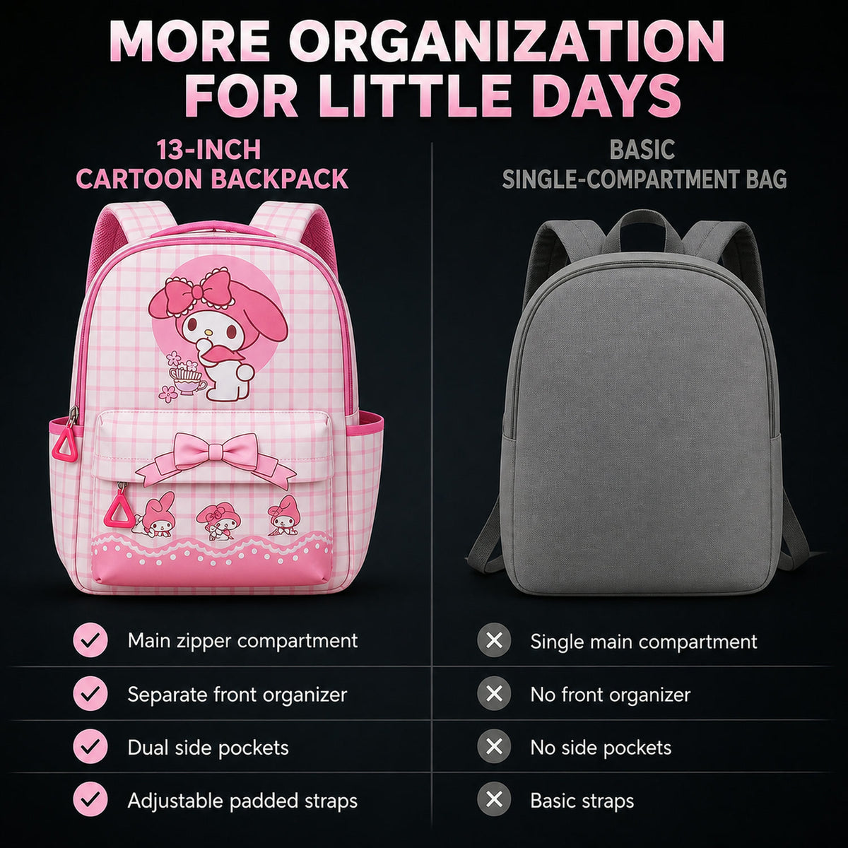 Kids Backpack – Adorable My Melody Design with Bow & Bunny