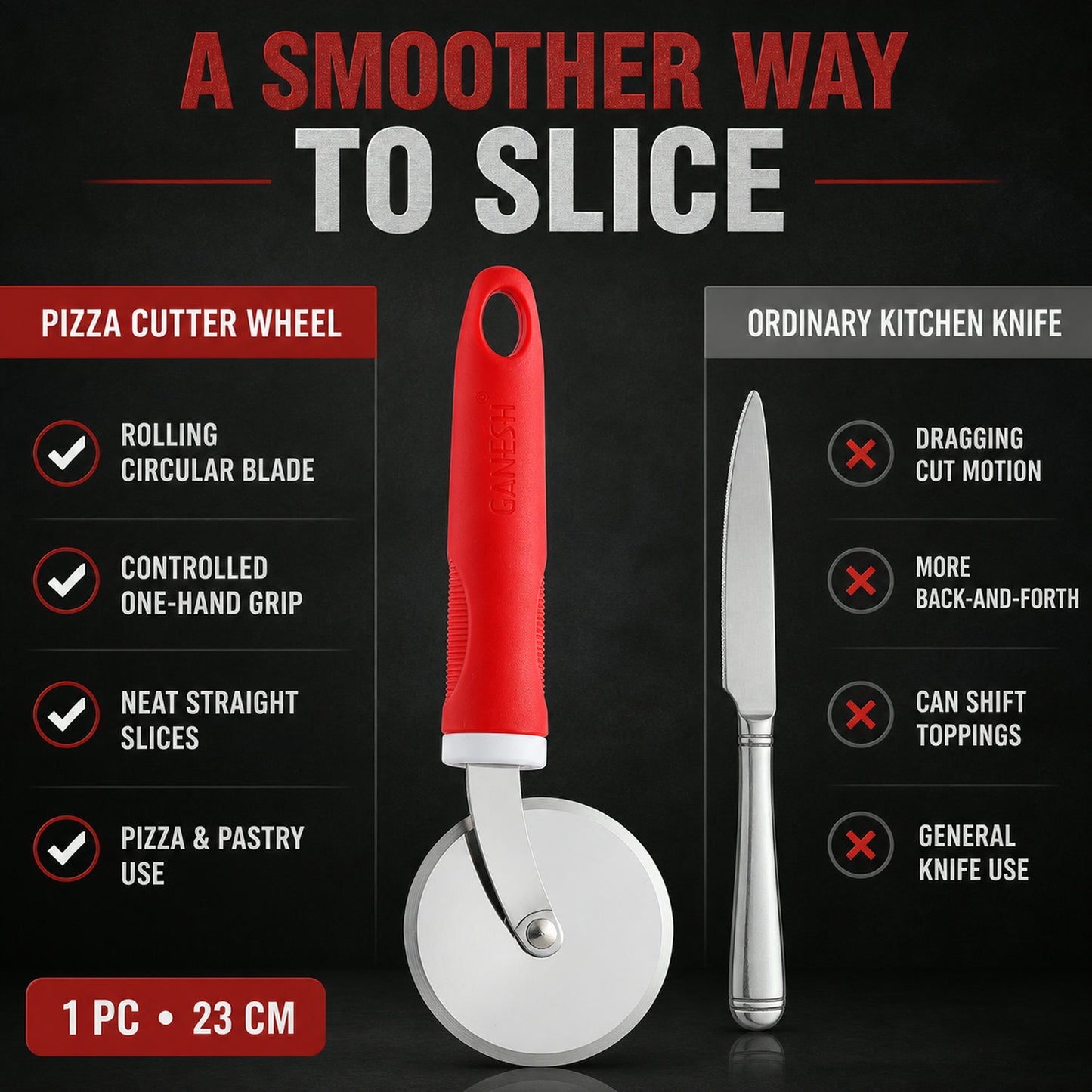 Pizza Cutter Wheel – Stainless Steel & Plastic Grip | Ganesh