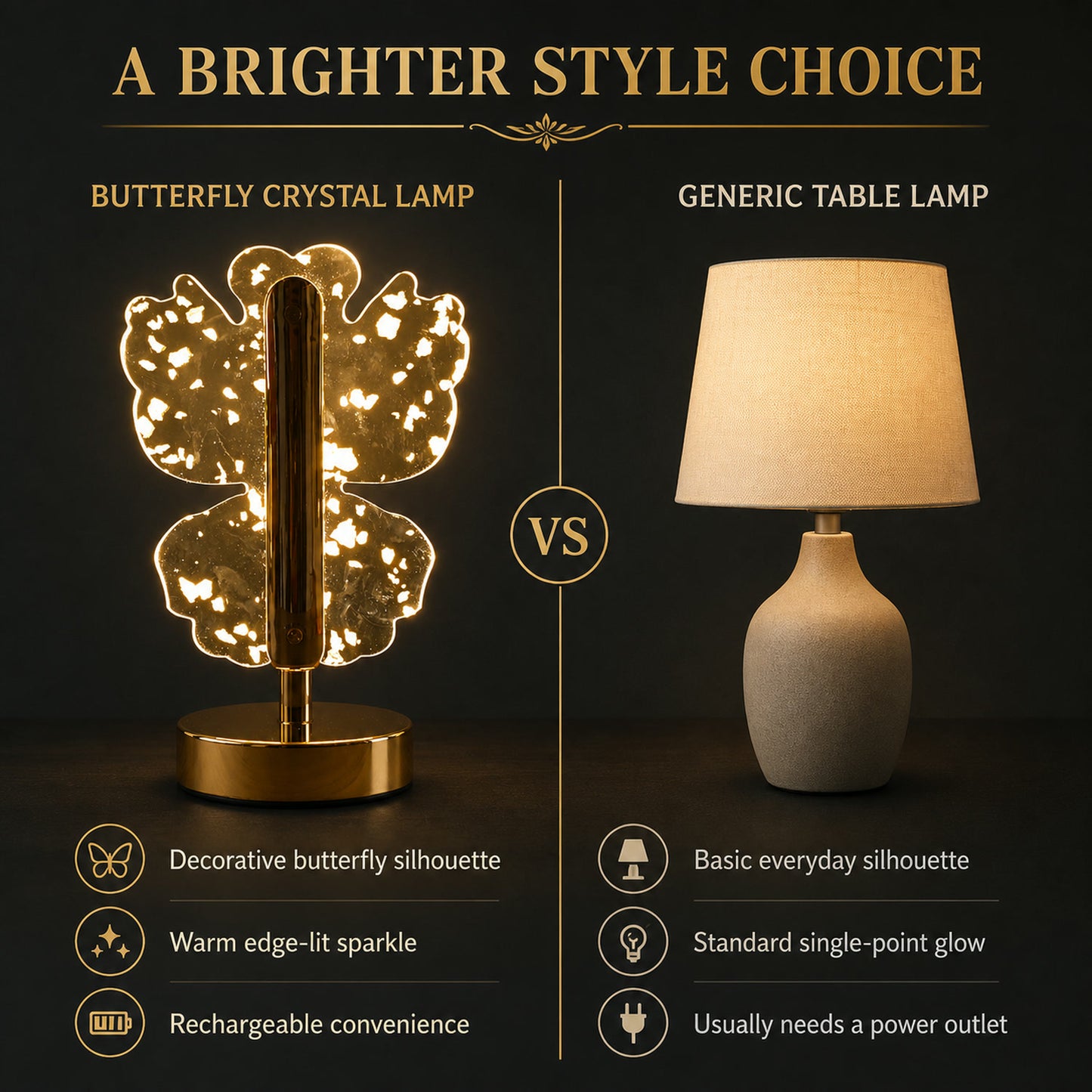 Crystal LED Table Lamp – Luxury Golden Butterfly Accent