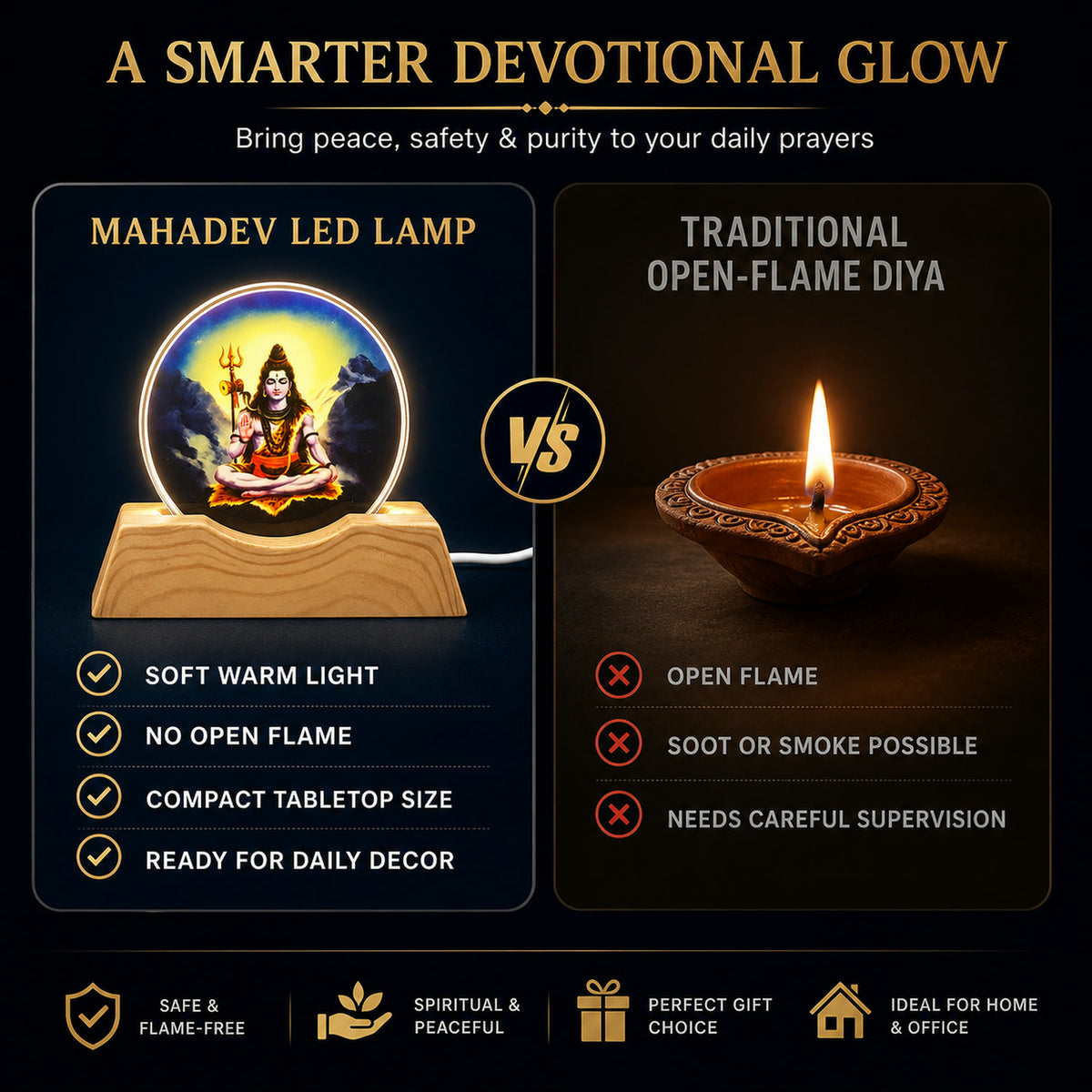 Lord Shiva LED Night Lamp – 3D Creative Wooden Base Light