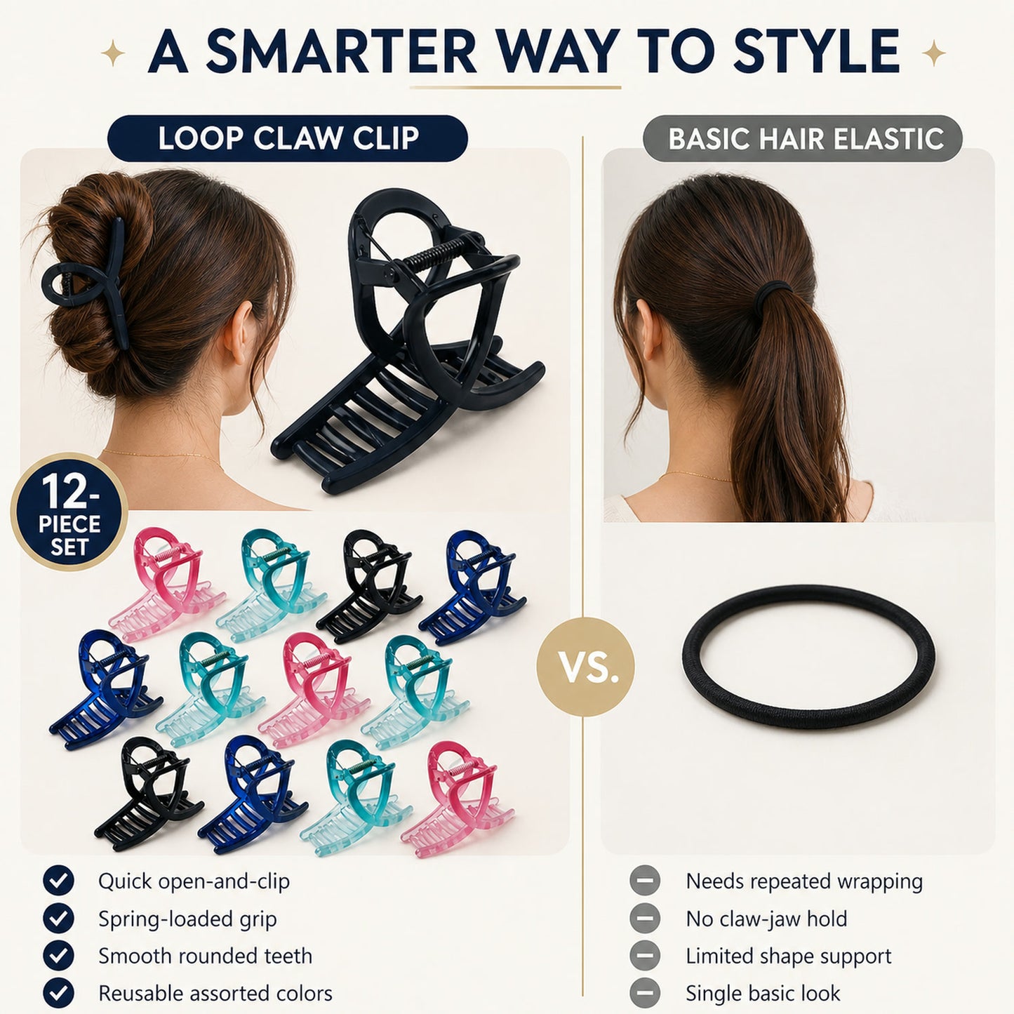 Plastic Hair Clamp – Durable Matte Finish Barrette Clip Set