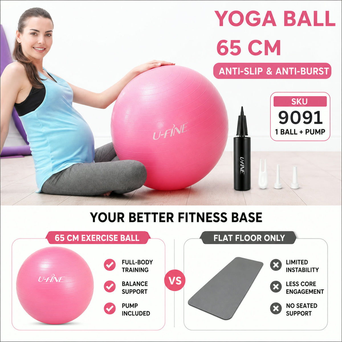 Exercise Ball 65 cm – Anti-Burst & Pump Included | FitFuzion