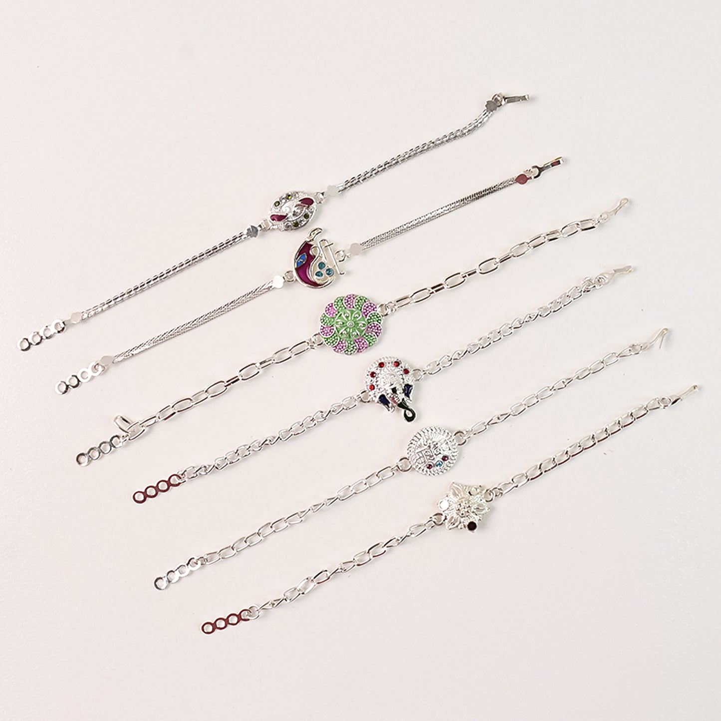 Stylish Mix Design Silver Chain Rakhi for Brother (1 pc / Mix Design)