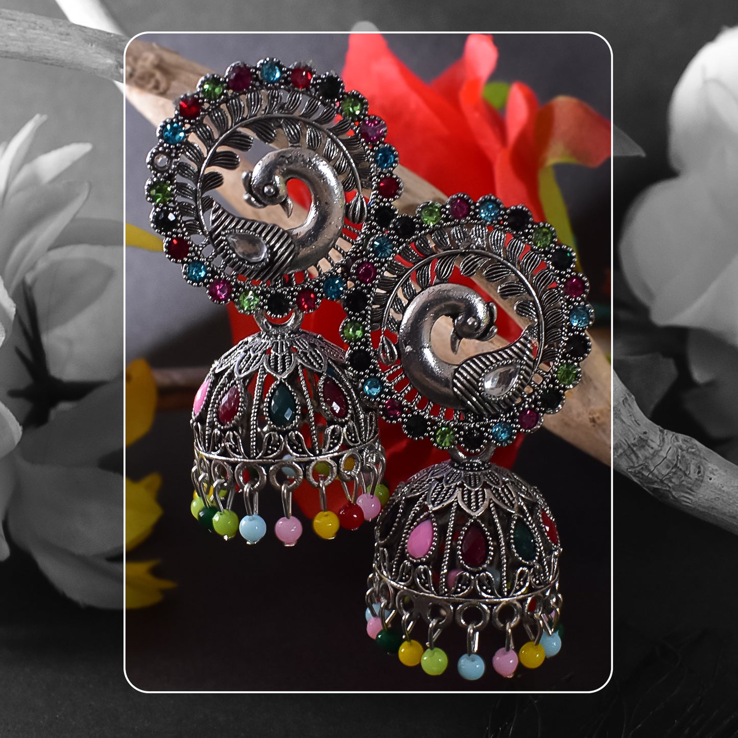 Peacock Styled Oxidised Alloy Drop & Dangler Earrings