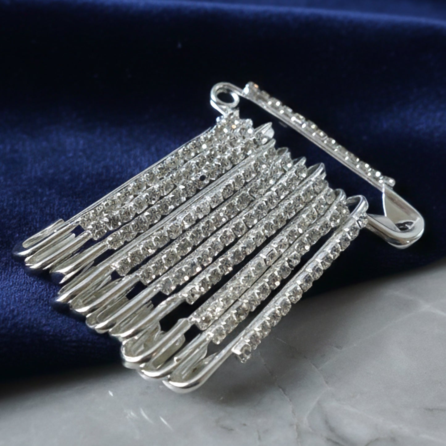 Decorative Silver Finish Safety Pin Brooch Set (12 Pc Set)