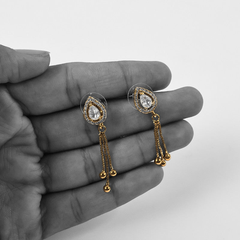 Stylish Teardrop CZ Stone Dangle Earrings for Women
