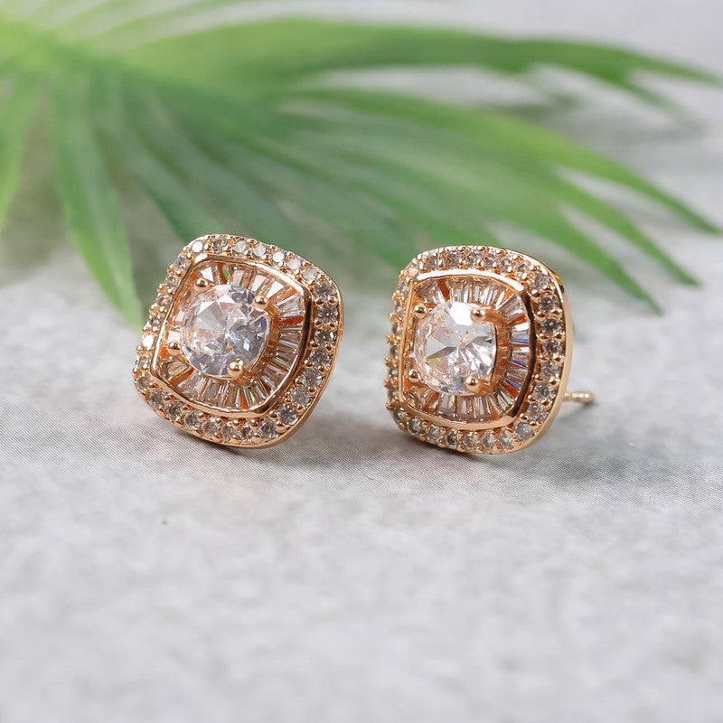 Stylish Square Design CZ Stone Stud Earrings for Women