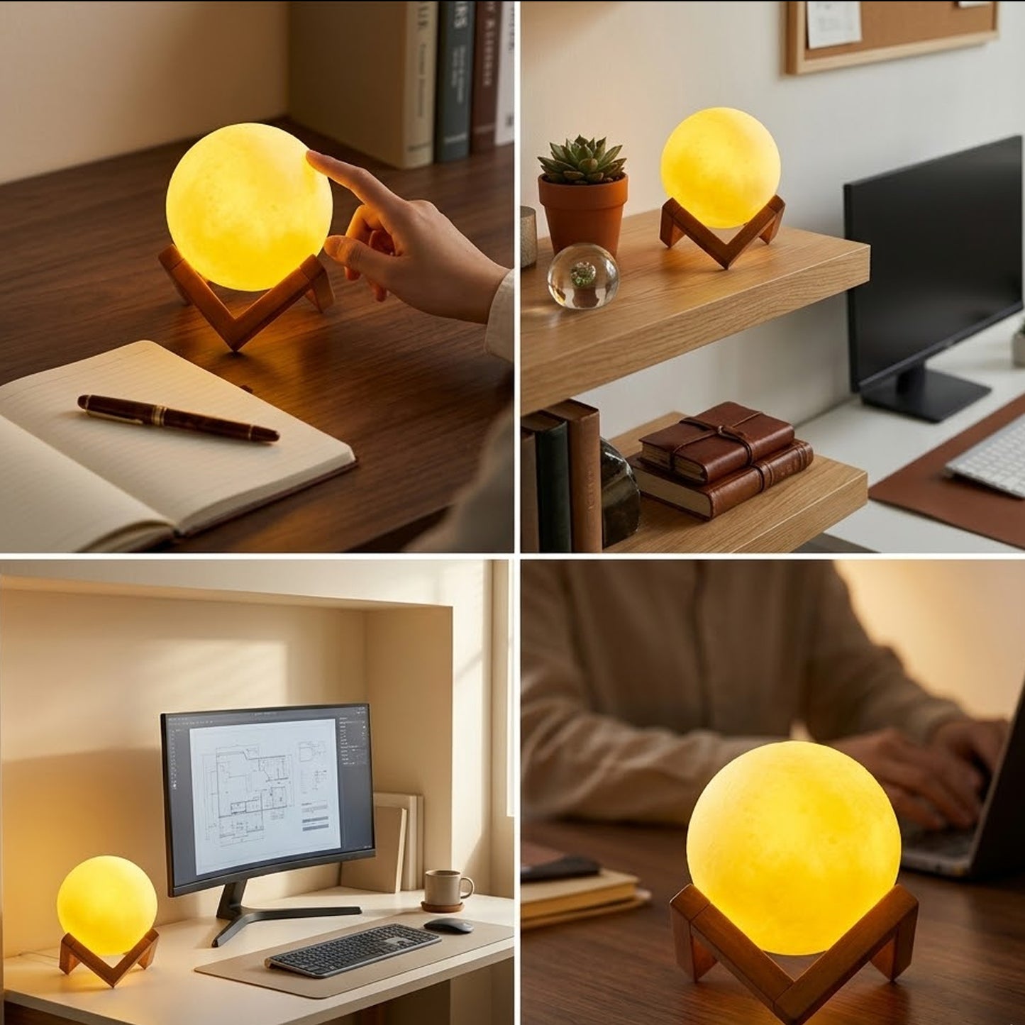 Cordless Moon Lamp on Wooden Stand