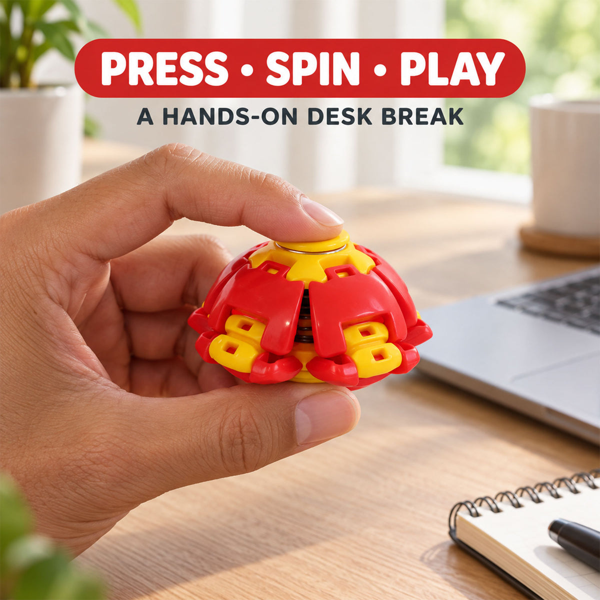 Transforming Spinner Flat Ball Toy with 360 Degree Spin for Kids and Desk Play