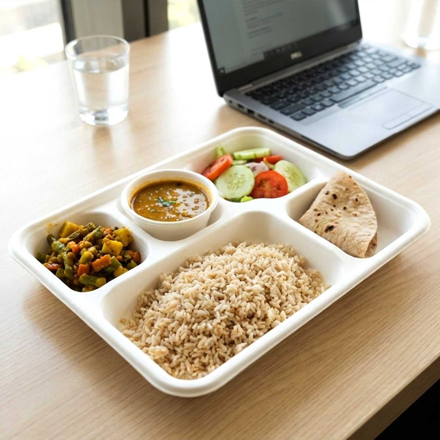 Vegnar 5 Compartment Compostable Bagasse Meal Tray 10 Pcs Set