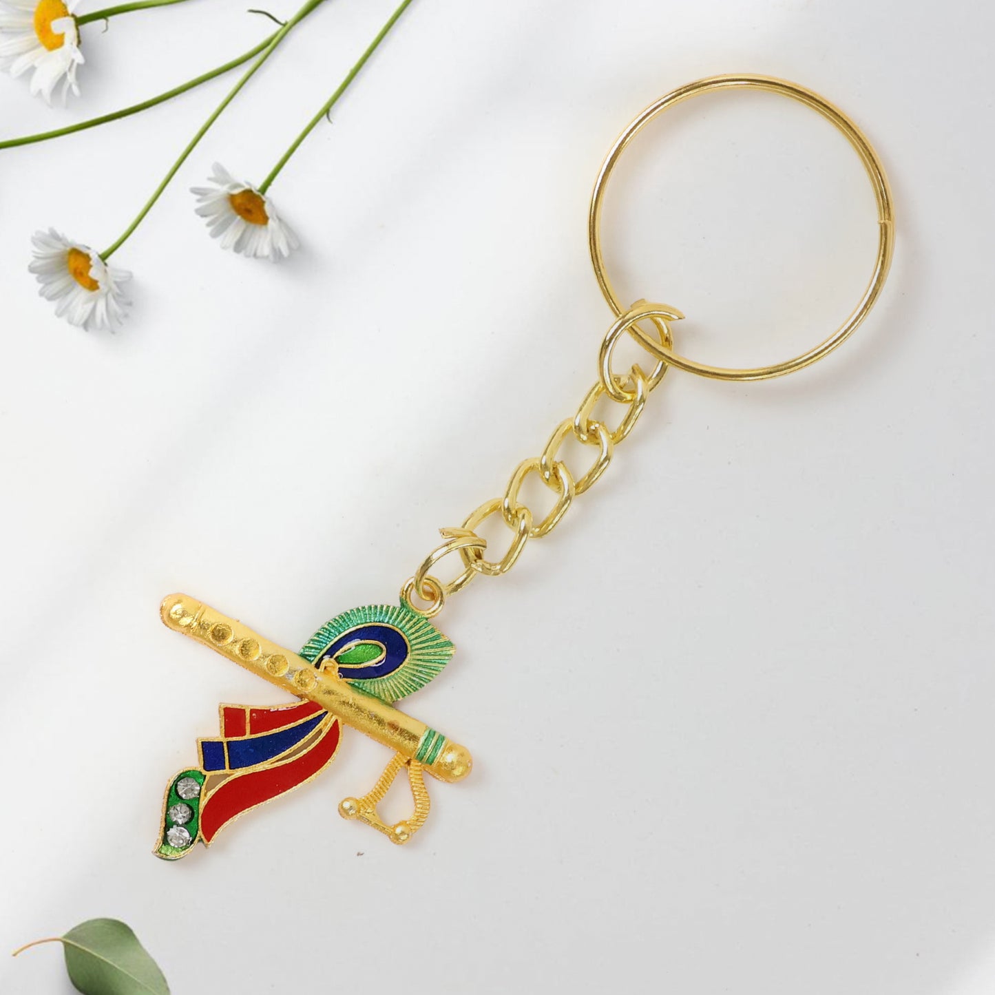 Krishna Flute with Peacock Feather Design Keychain (1 Pc)
