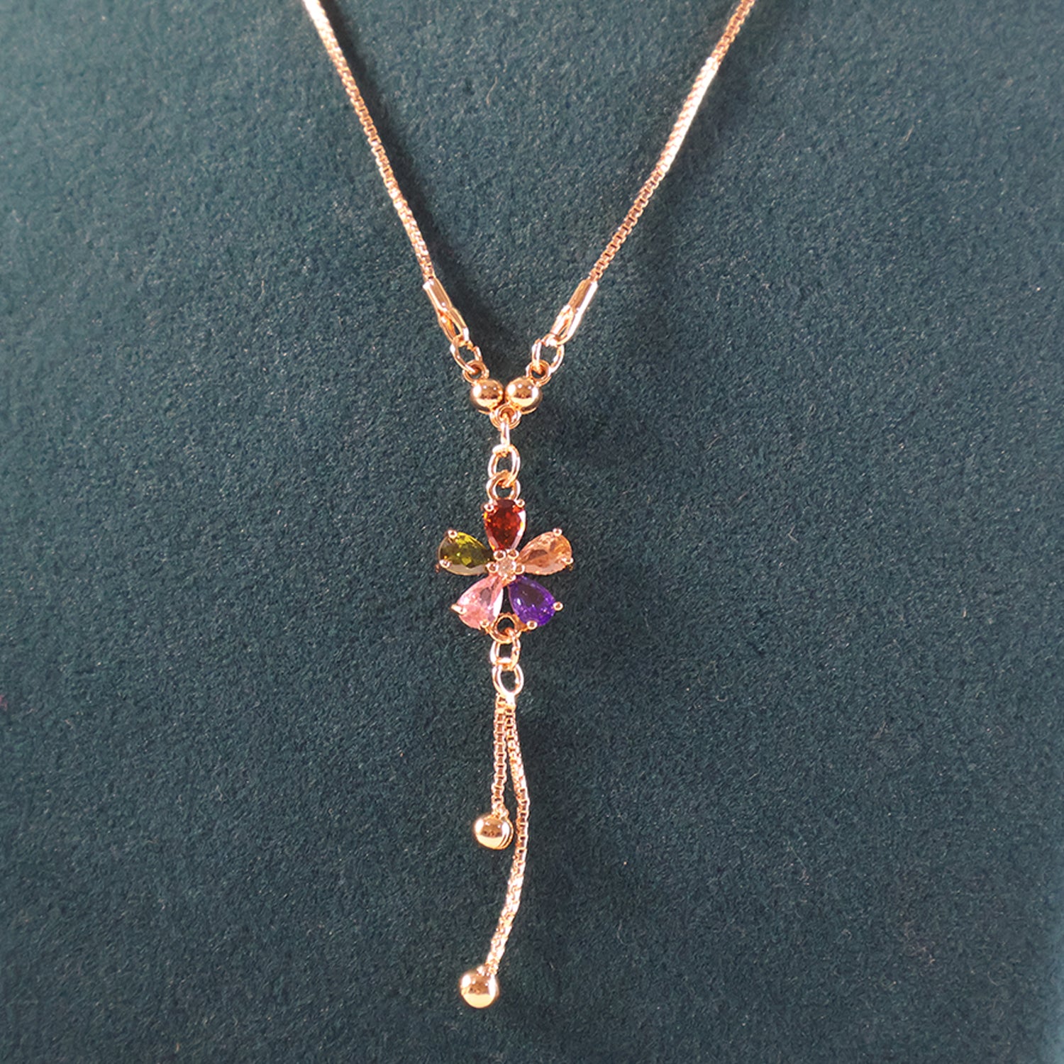 Gold-Plated Multicolor Butterfly Pendant Necklace with Hanging Chain Detailing for Women
