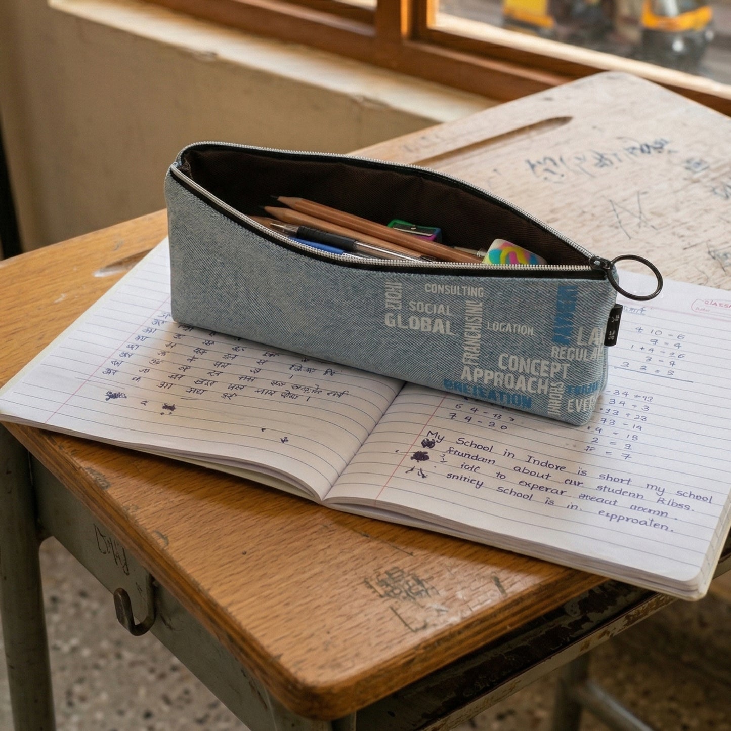 Lightweight fabric pencil pouch close up