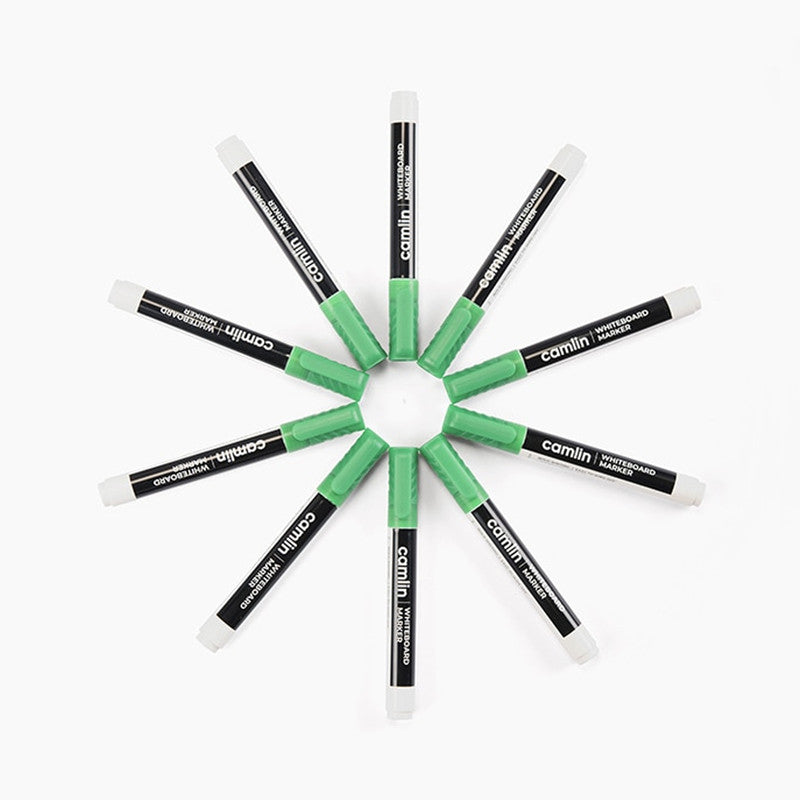 Camlin Whiteboard Marker – Green Colour, Bold & Refillable Ink, Smooth Writing Marker for Whiteboards – Pack of 10