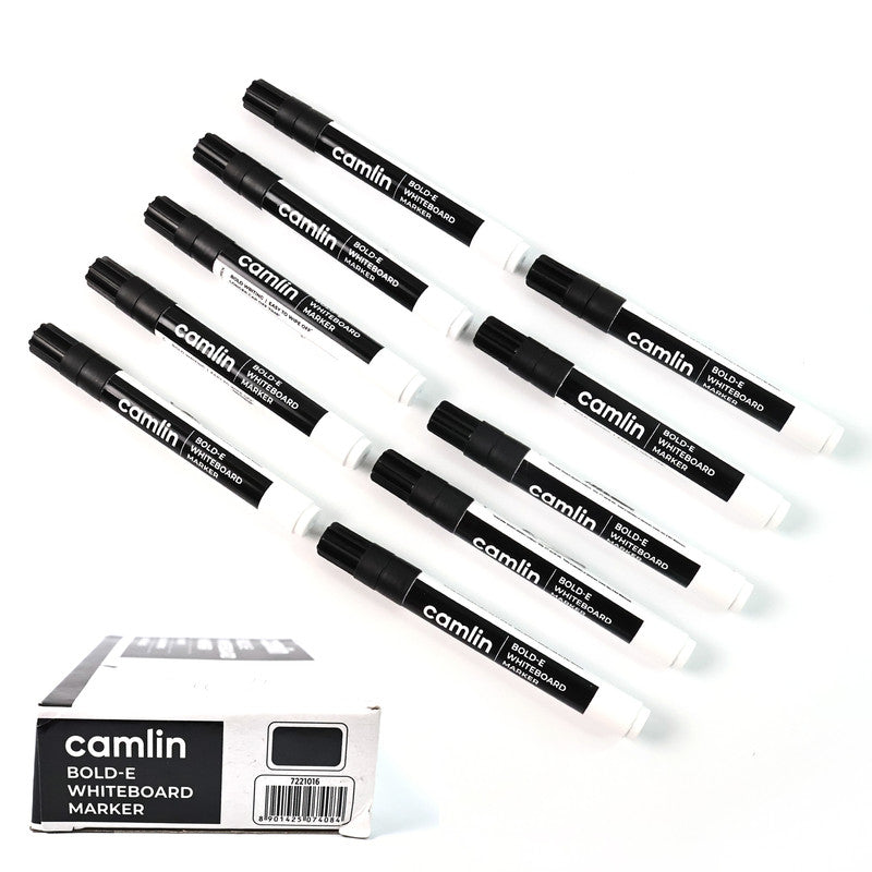 Camlin Bold-E Whiteboard Marker (Set of 10) - Refillable, Bold Writing, Easy to Erase