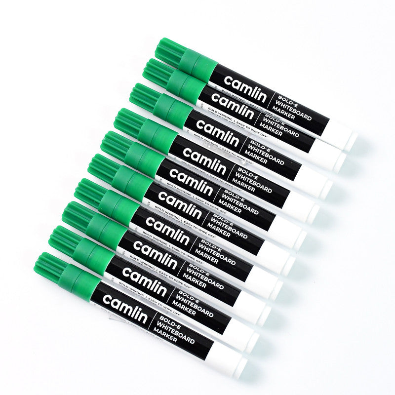 Camlin Bold-E Whiteboard Marker – Green Color Bold Writing Refillable Markers (Pack of 10)
