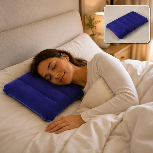 Inflatable Travel Pillow – Velvet Air Comfort (Blue) | PillowTrek