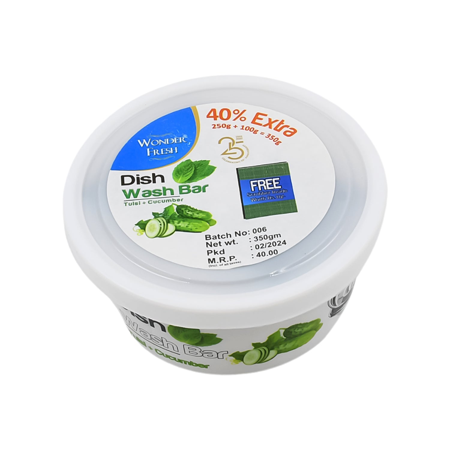 फ्रेश मिक्स फ्लेवर गोल डिशवॉश बार सुपर स्क्रबर फ्री पूर्ण डिशवॉशिंग सॉल्यूशन के साथ, कठिन दाग हटाने वाला (350 ग्राम)