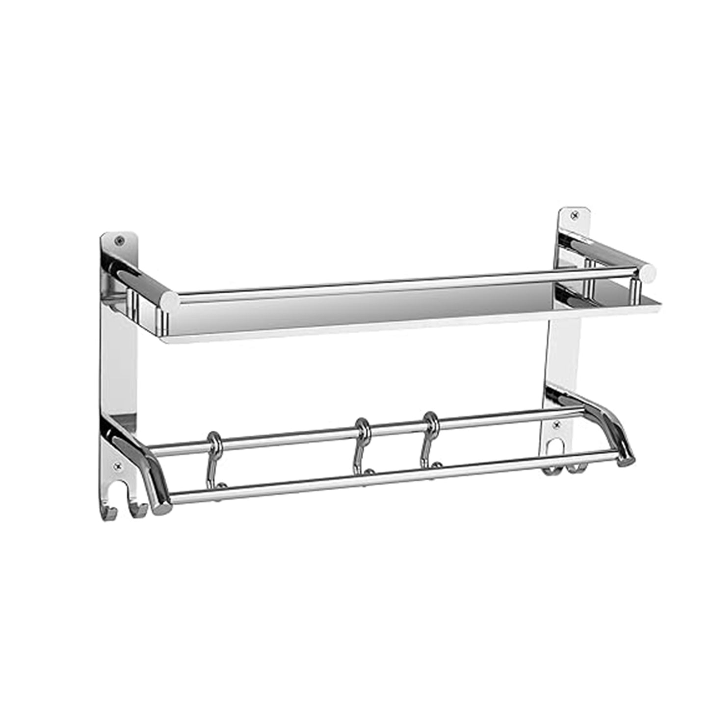 Stainless Steel Single Hook Wall-Mount Multipurpose 2 Tier Shelf
