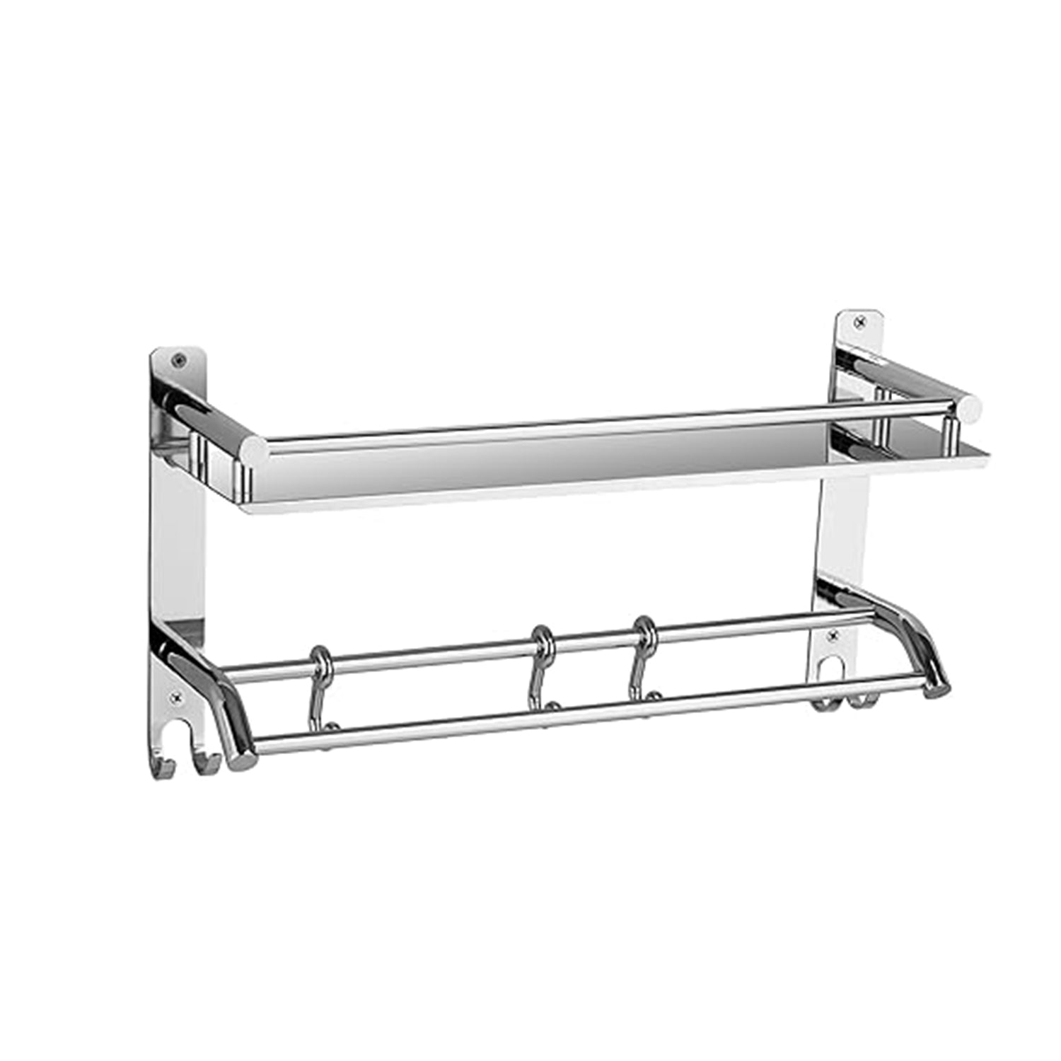Stainless Steel Single Hook Wall-Mount Multipurpose 2 Tier Shelf