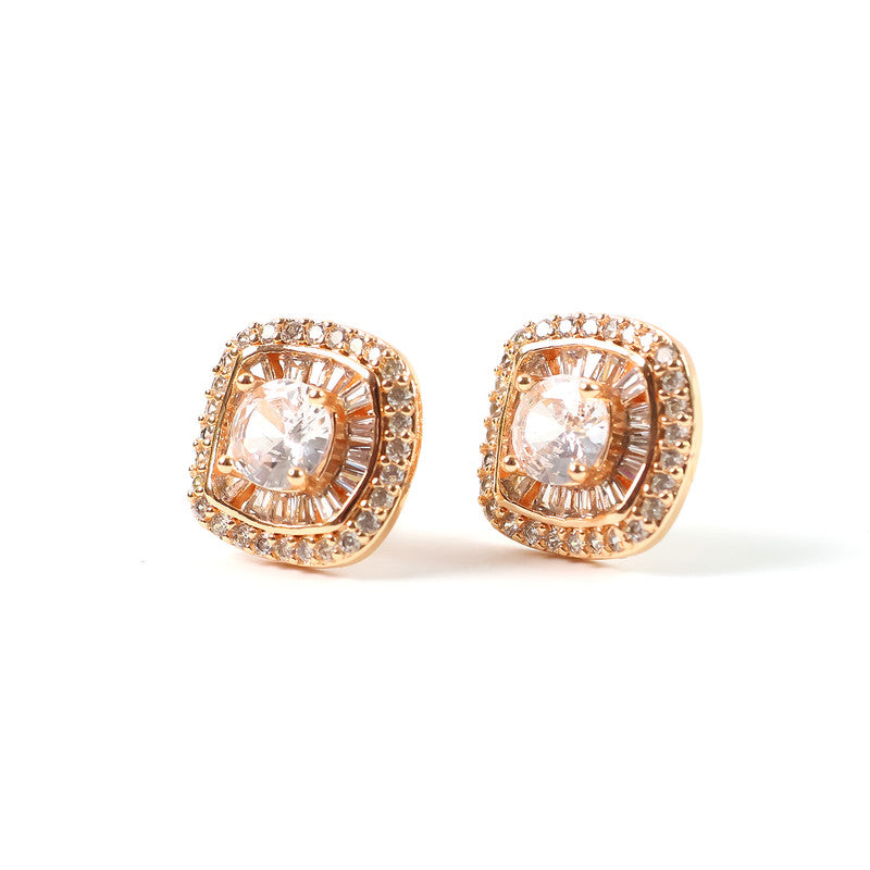 Stylish Square Design CZ Stone Stud Earrings for Women