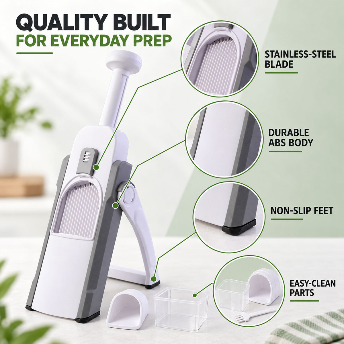 Manual Vegetable Slicer and Chopper with Adjustable Thickness and Tray (1 Set)