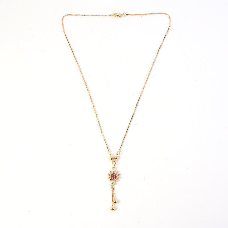 Elegant Floral Drop Pendant Necklace for Women – Gold-Plated with Sparkling Stones