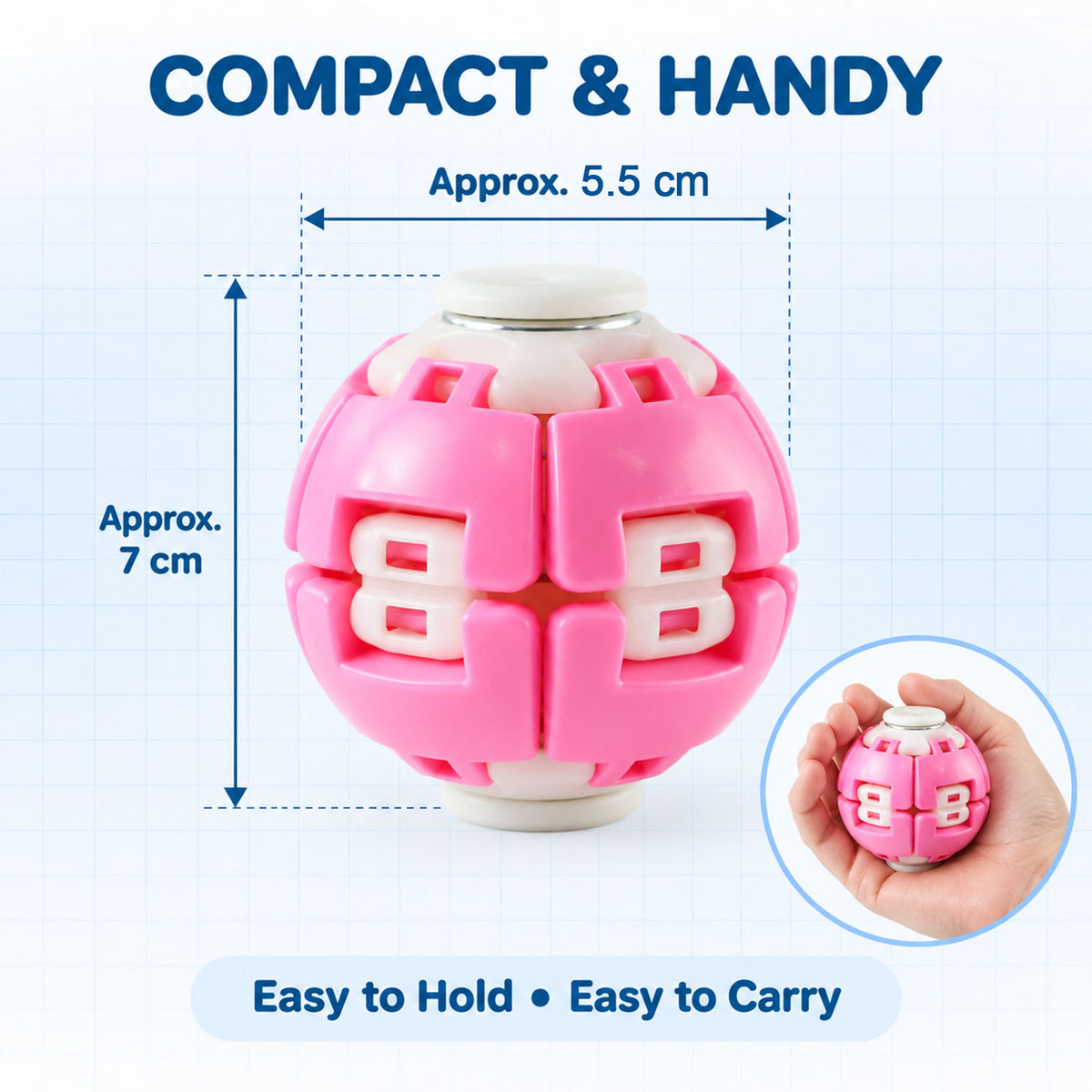 Features of transforming spinner flat ball toy.