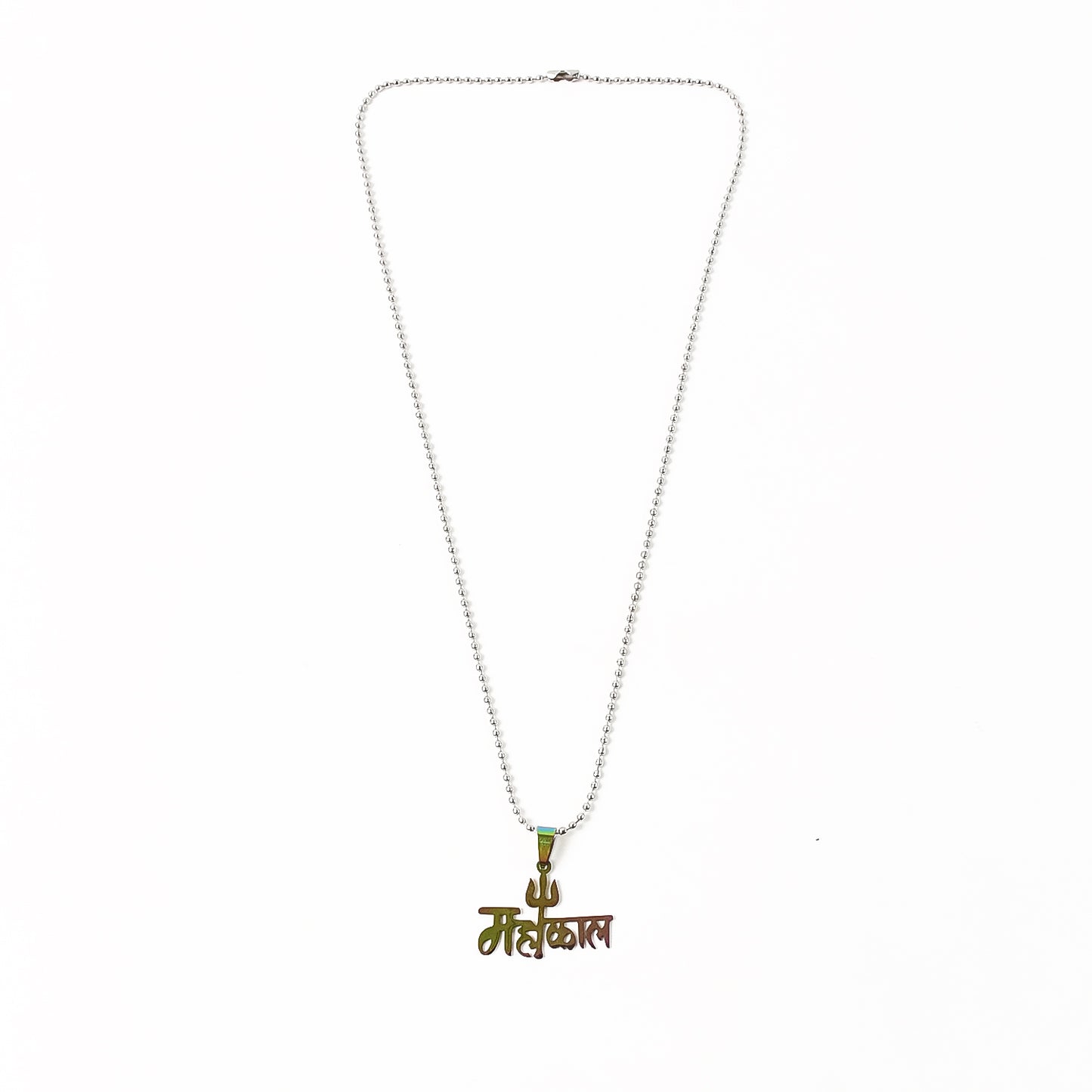 Stainless Steel Colourful Mahakaal Trishul Pendent Chain Necklace (1 Pc)