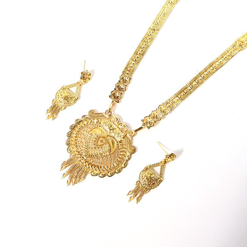 Elegant Gold-Tone Traditional Necklace & Earring Set for Festive and Bridal Wear
