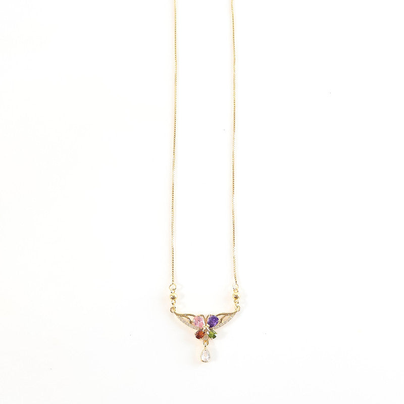 Elegant Gold-Plated Multicolor Stone Floral Pendant Necklace for Women
