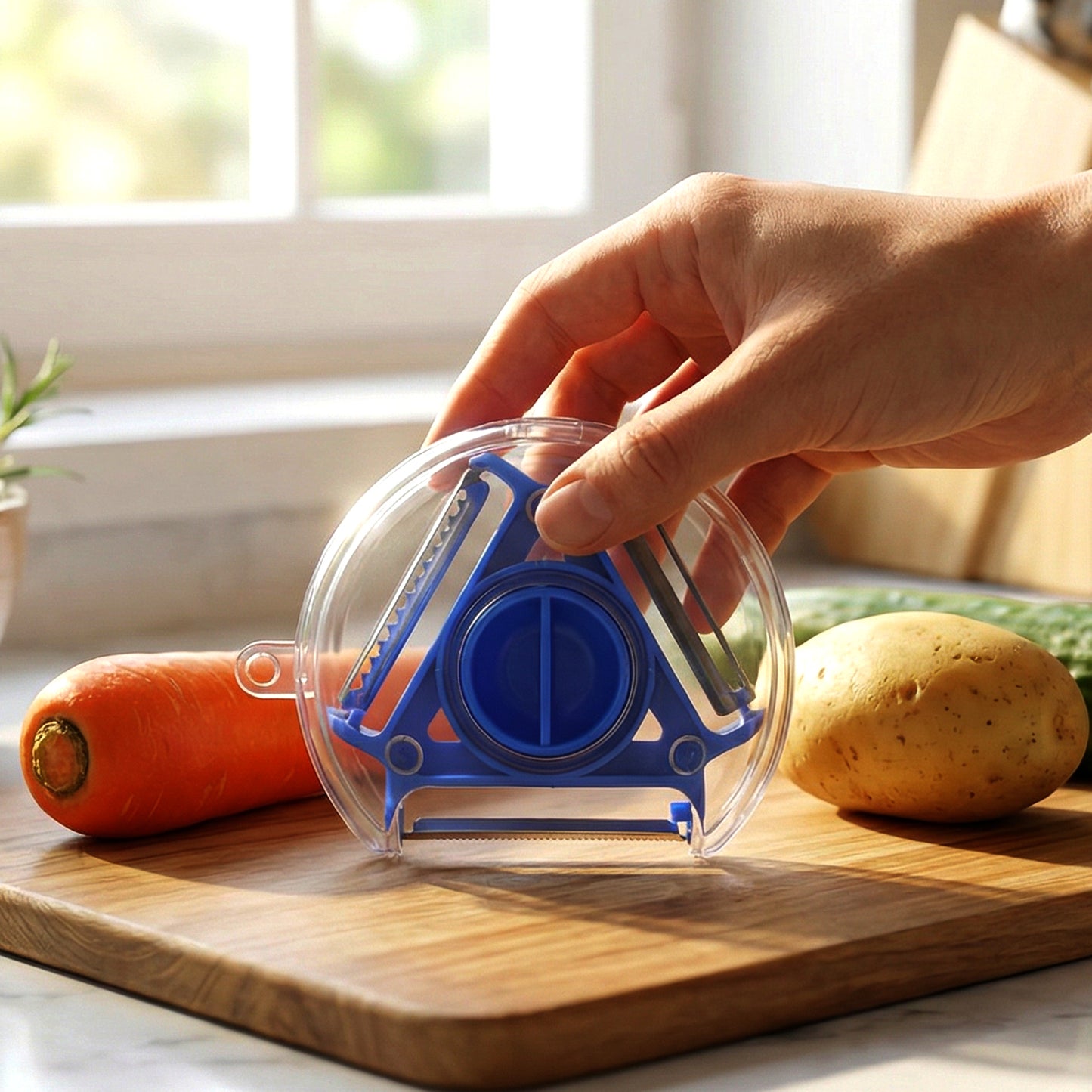 Sharp blade kitchen peeler for quick food prep