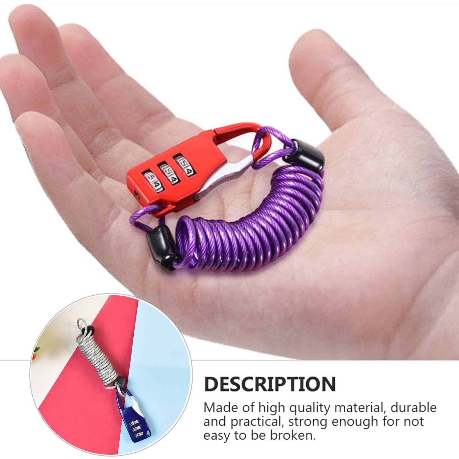 Anti-theft Dial Lock, Padlock, 3-Digit, Built-In Wire (1 Pc)