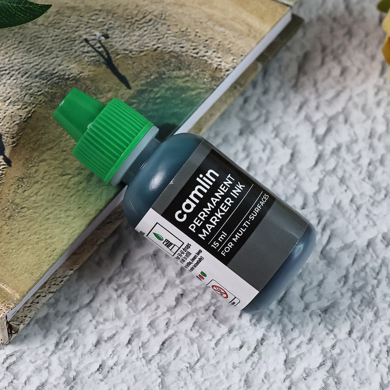 Camlin Permanent Marker Ink 15 ml – Green Color Refill Ink for Multi-Surfaces