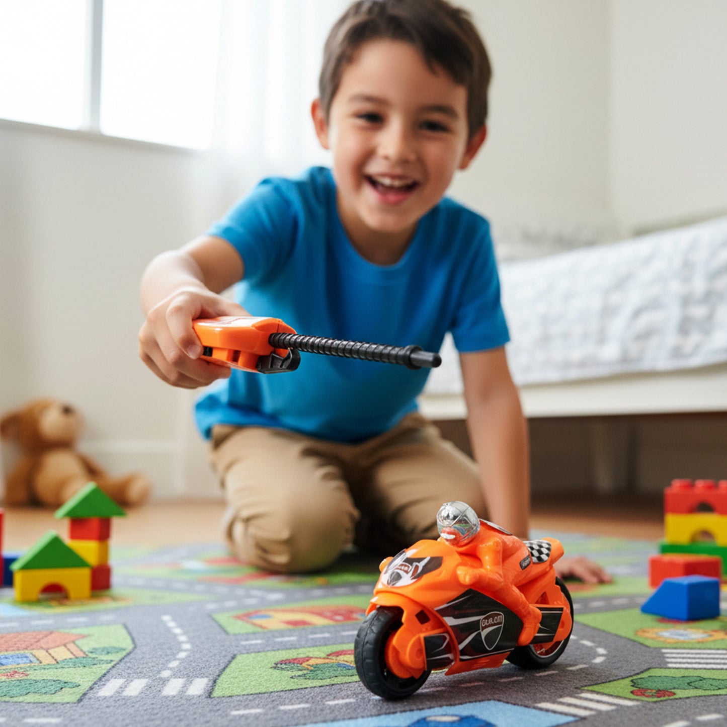 Launcher Bike Racing Toy for Kids with Manual Pull Launcher