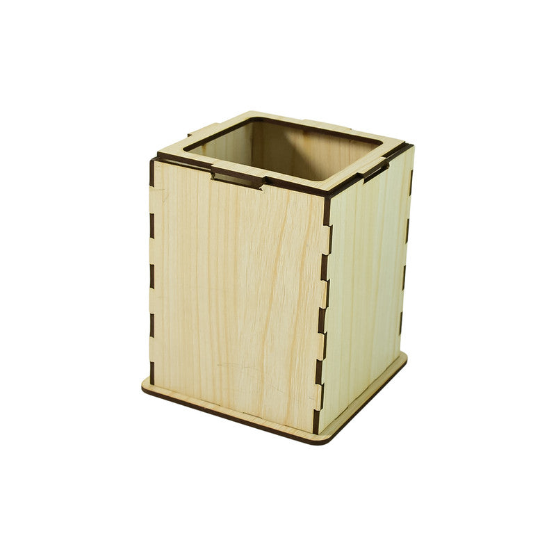 Khyati Square Wooden Pen Stand – Elegant Desk Organizer for Office & Study Table