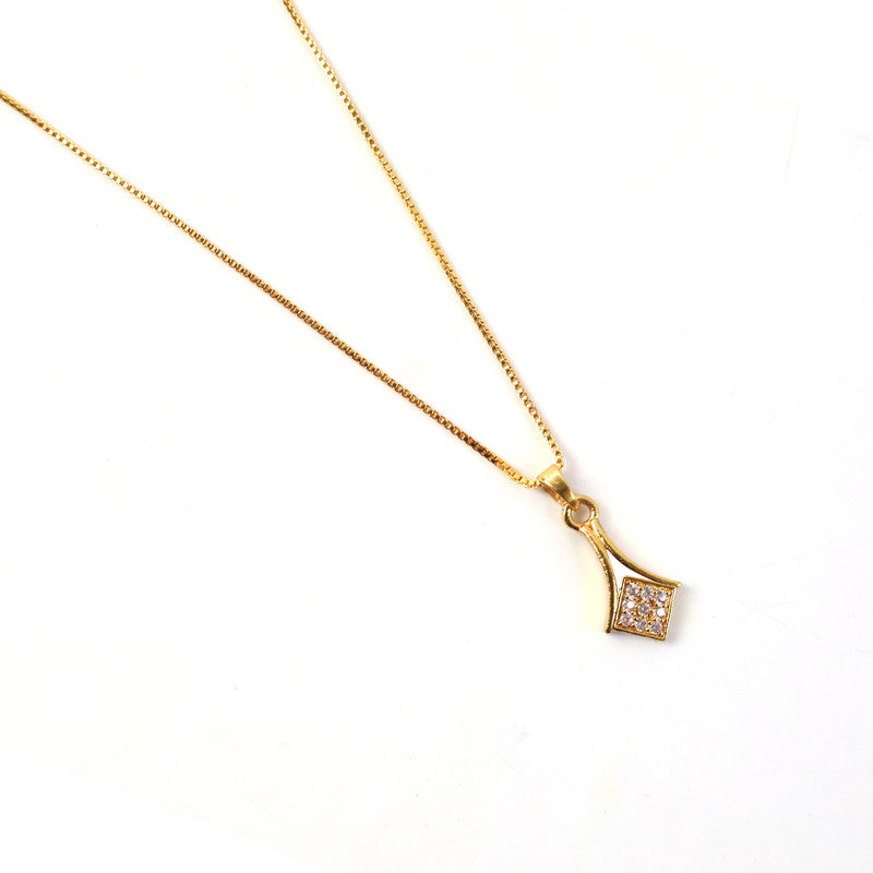 Delicate chain and polished finish of pendant necklace with square stone cluster