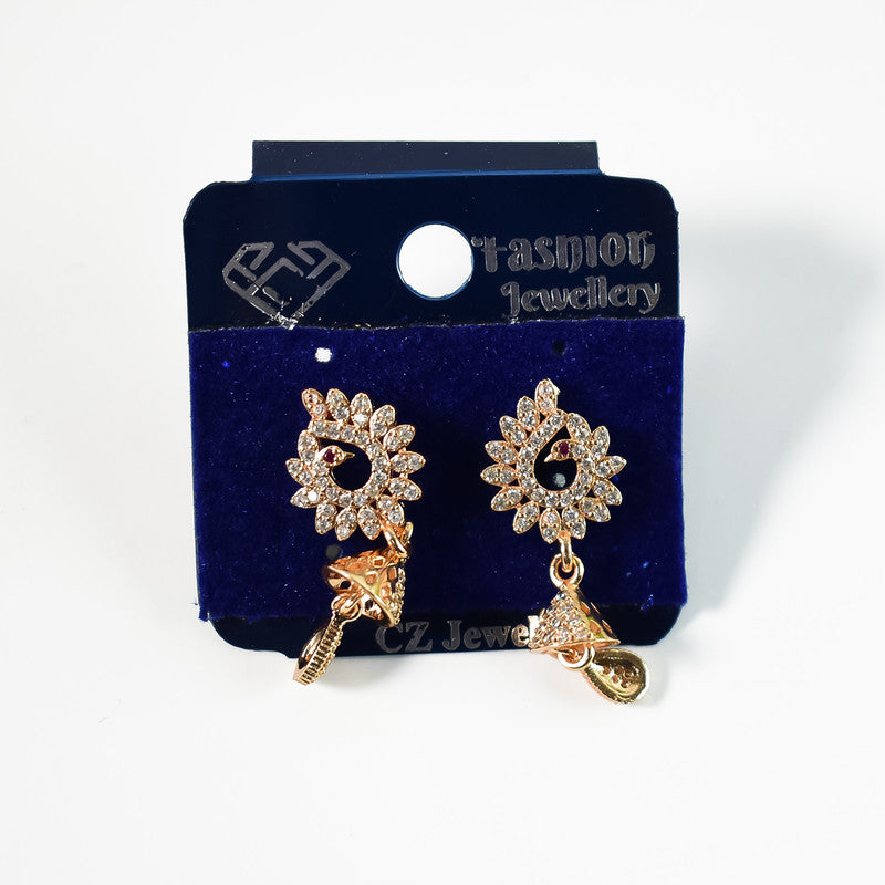 Stylish Floral Jhumka Design CZ Stone Drop Earrings for Women