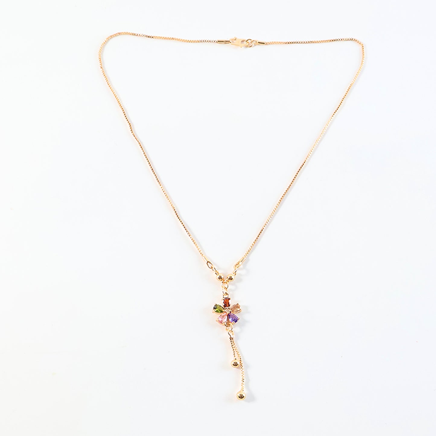 Gold-Plated Multicolor Butterfly Pendant Necklace with Hanging Chain Detailing for Women