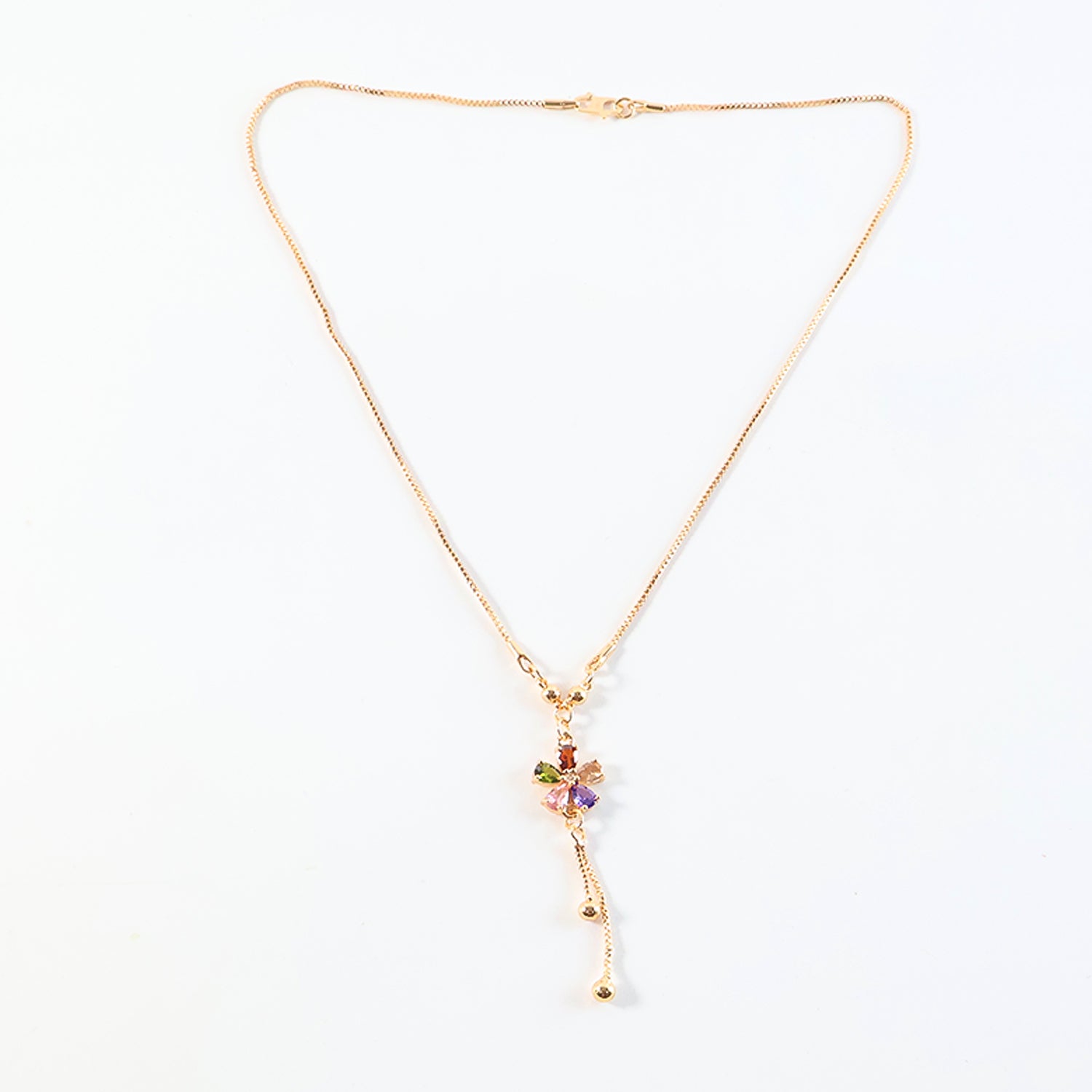 Gold-Plated Multicolor Butterfly Pendant Necklace with Hanging Chain Detailing for Women
