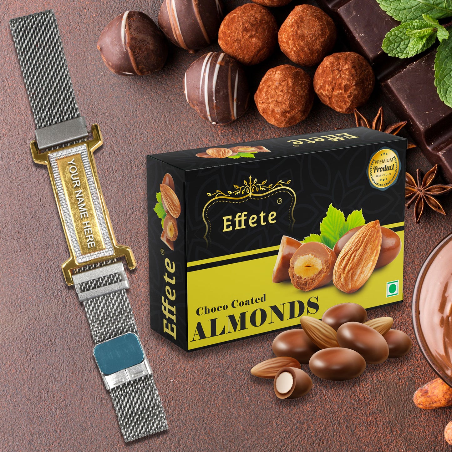 Customized bracelet and chocolate gift set for special occasions.