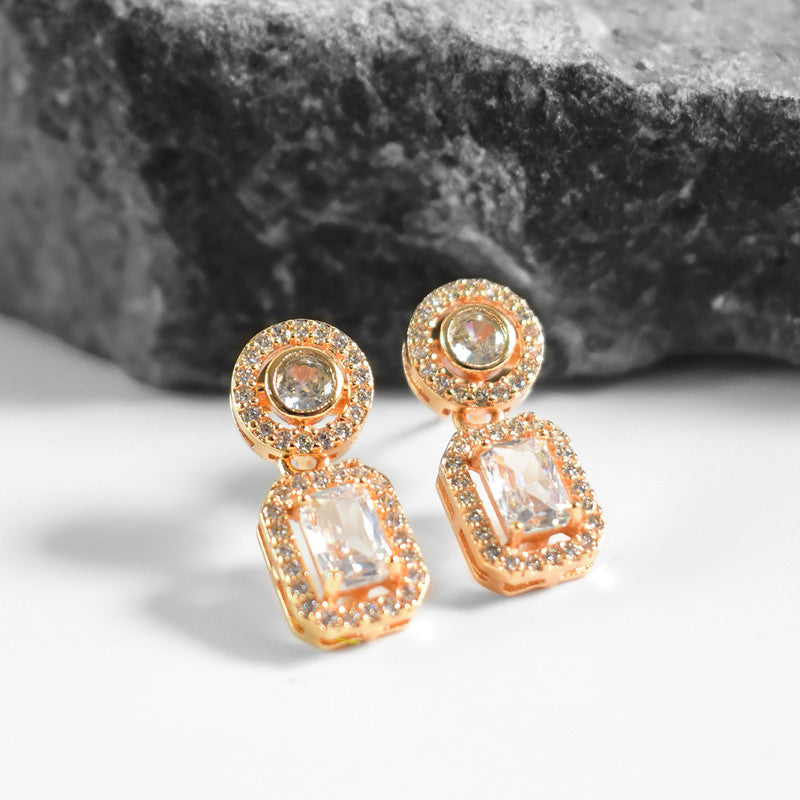 Elegant Rectangular CZ Stone Drop Earrings for Women
