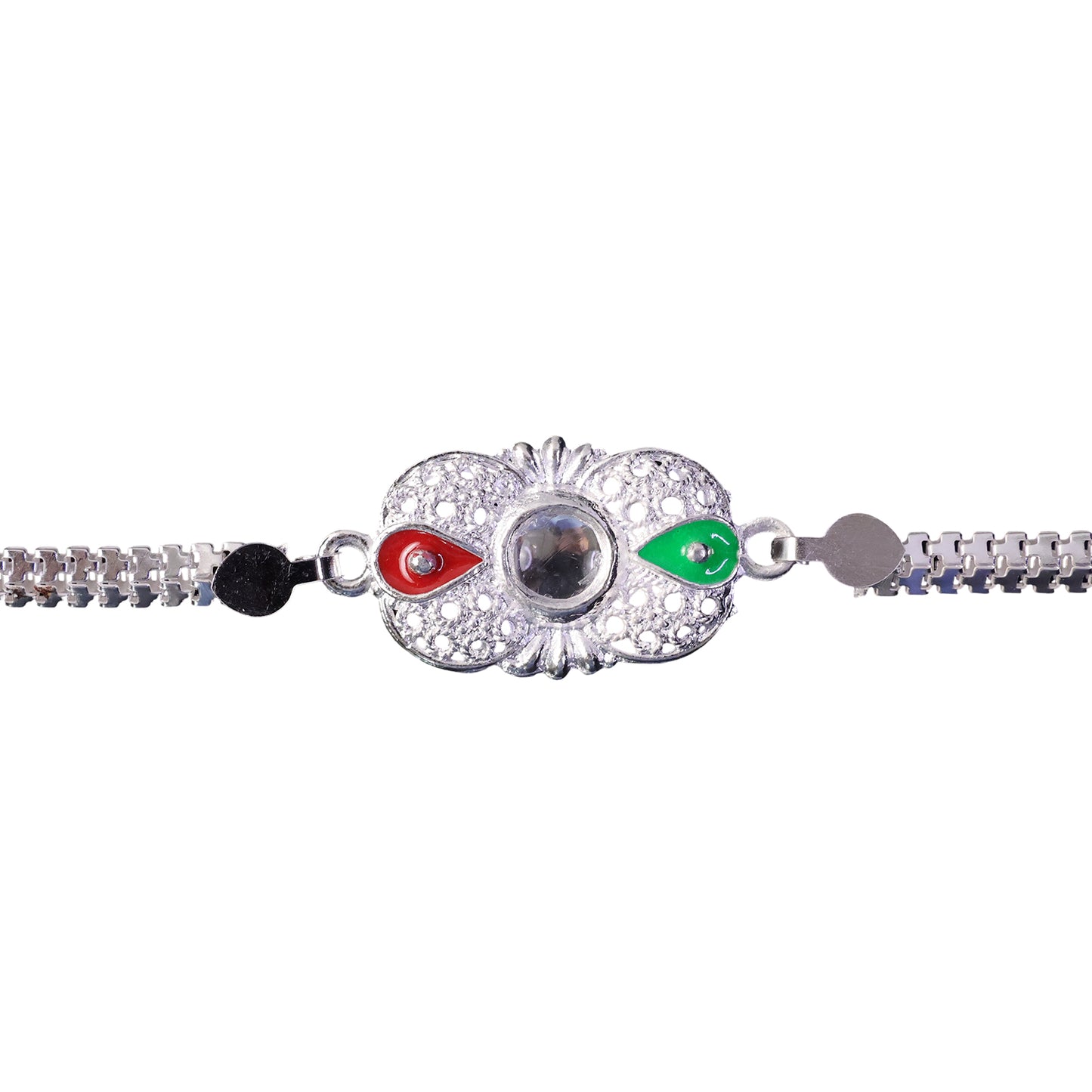 Oval Filigree Meenakari Enamel Crystal Chain Rakhi