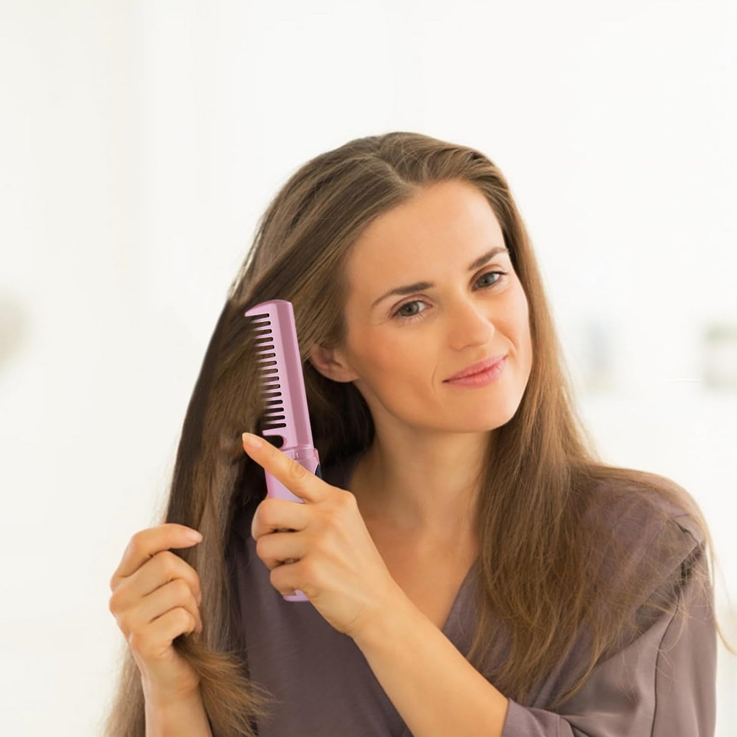 Rechargeable Mini Hair Straightener, Three Temperature Adjustments Flat Iron Comb (1 Pc)