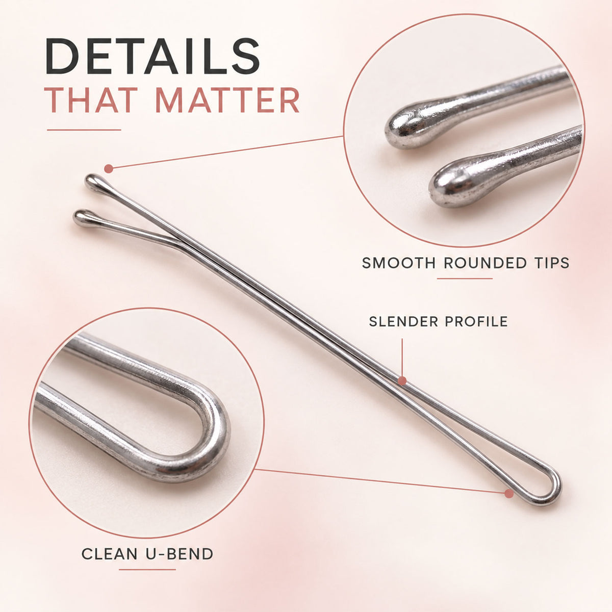 Metal Hair Pins with Rounded Tips for Everyday Bun and Updo Hair Styling (24 Pc)