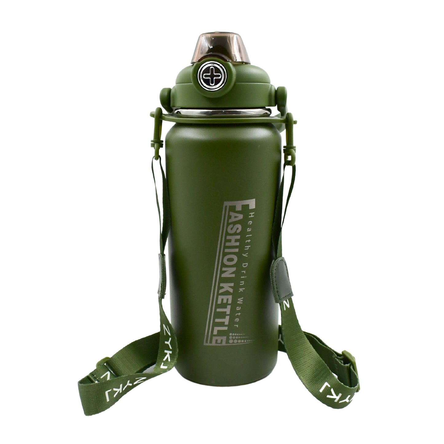 Stainless steel insulated water bottle angled view