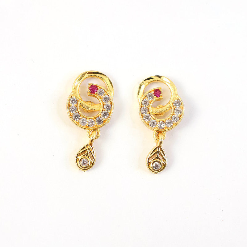 Modern Gold Plated Round Teardrop Earrings with Stone Highlights