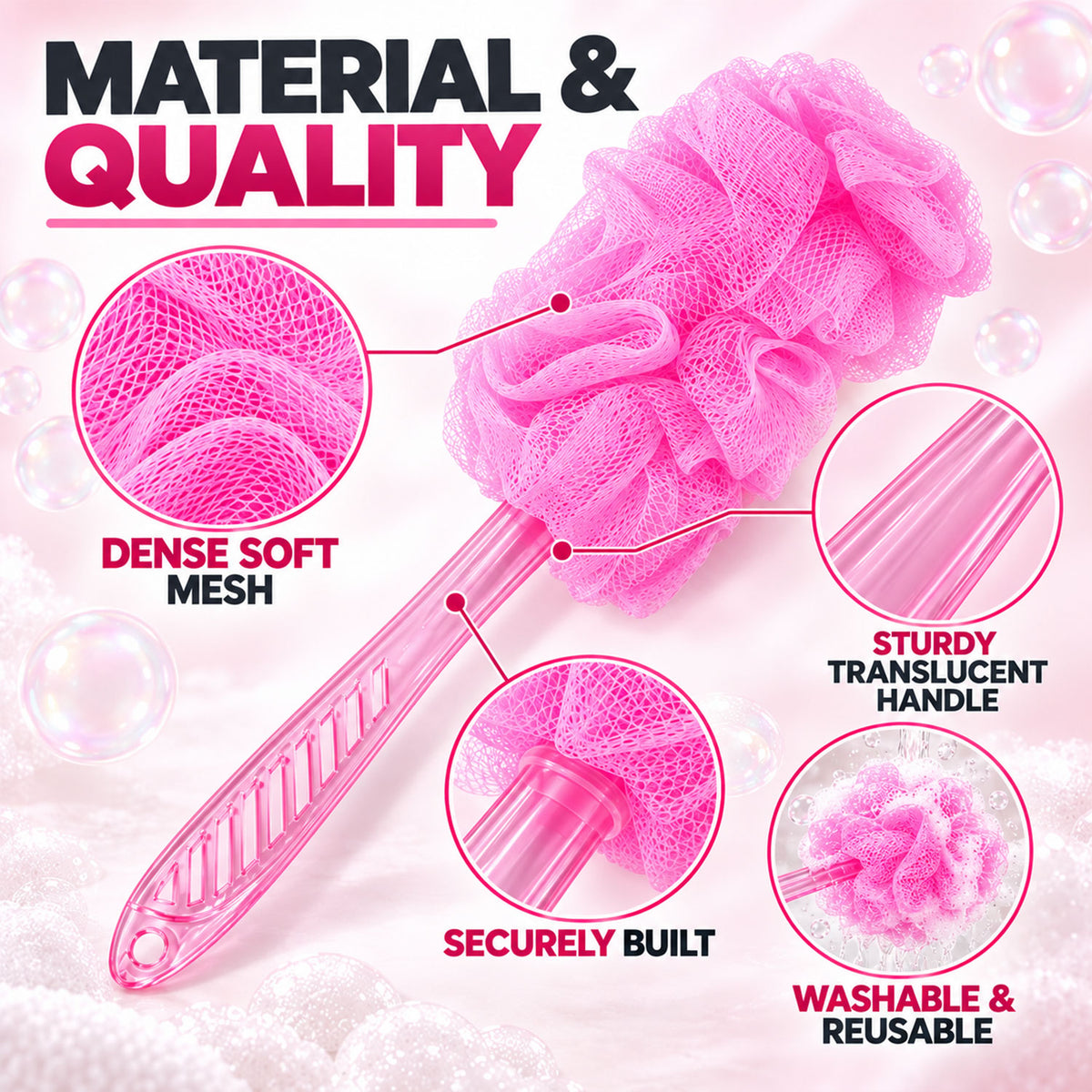 Long Handle Back Scrubber for Bathroom Shower, Body Loofah Brush 45 Cm (1 Pc)