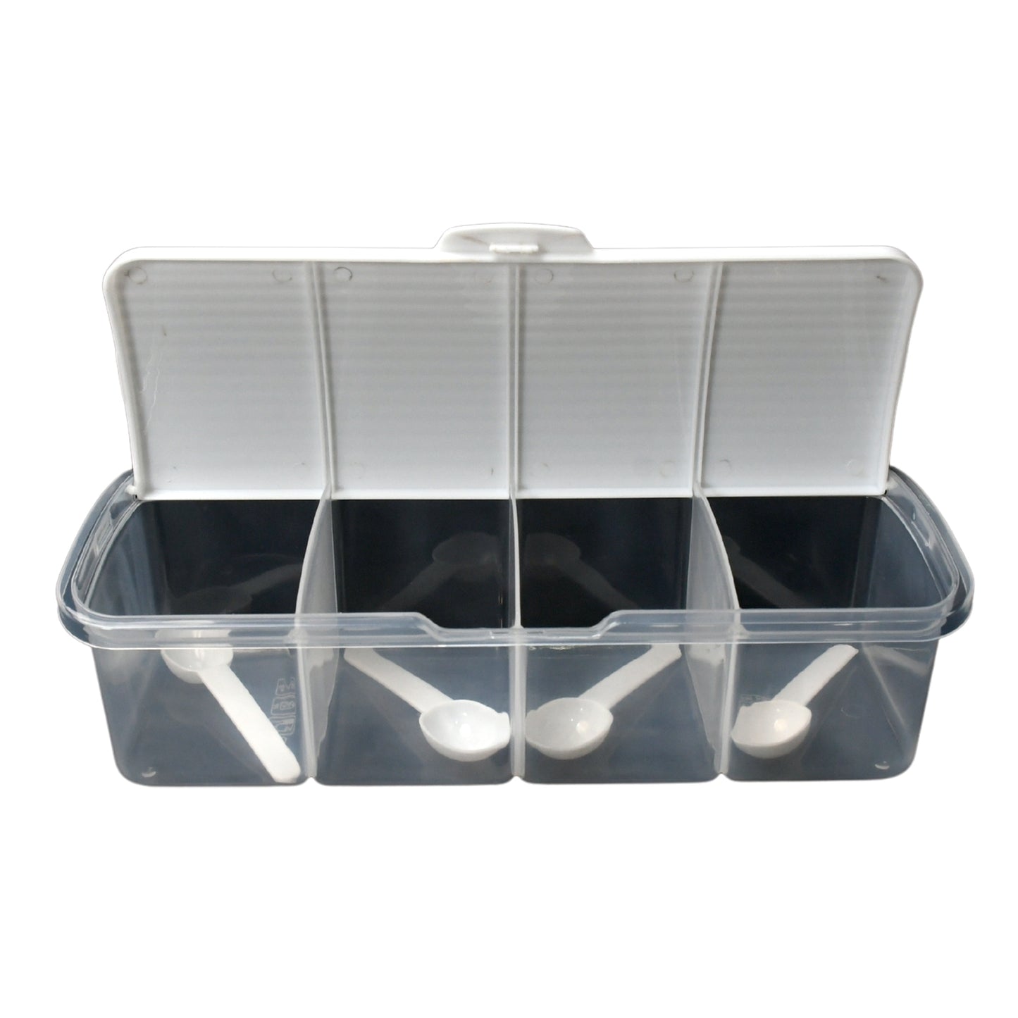 Kitchen Multipurpose Air-tight 4 Sections Storage Containers / Masala Box Pickle (Achar) Jar with 4 spoon for each section (1 Pc / Mix Color)