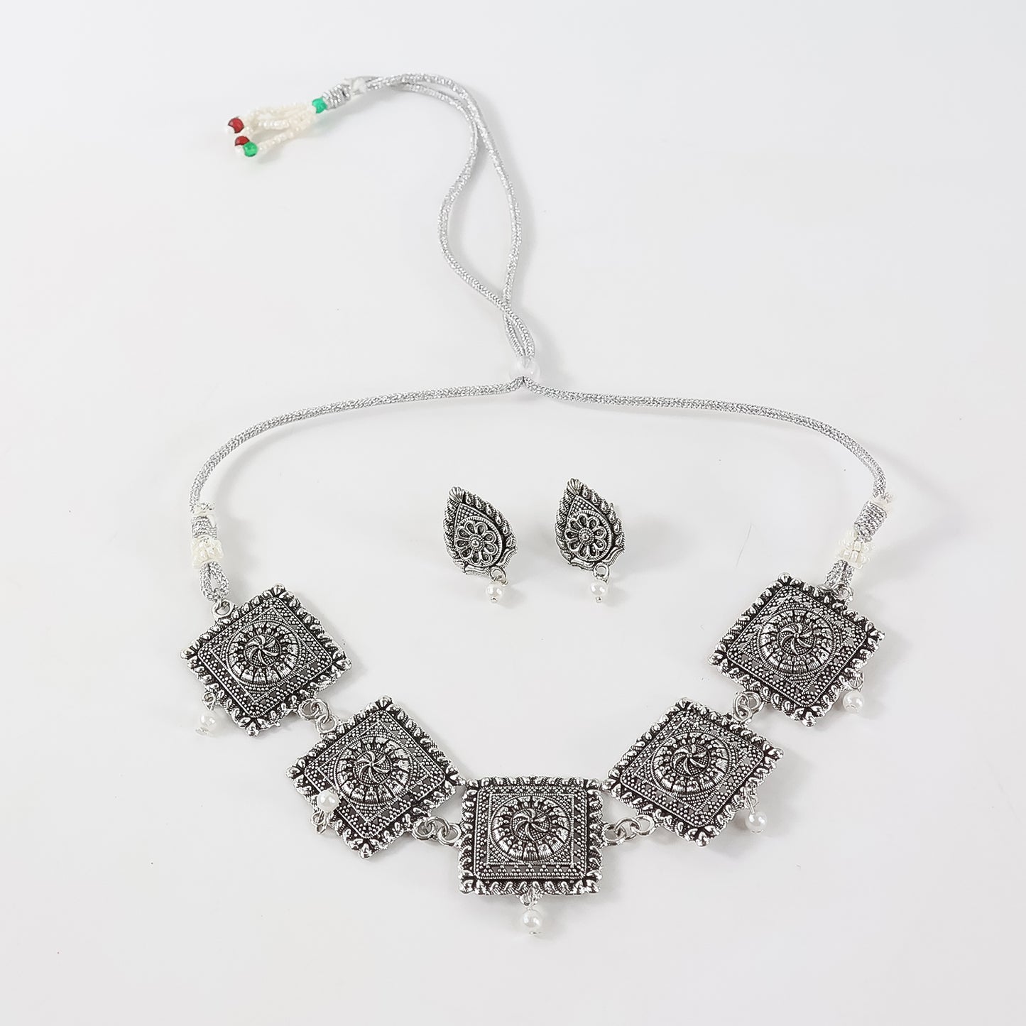 Brass Choker Necklace With Earrings (2Pc)